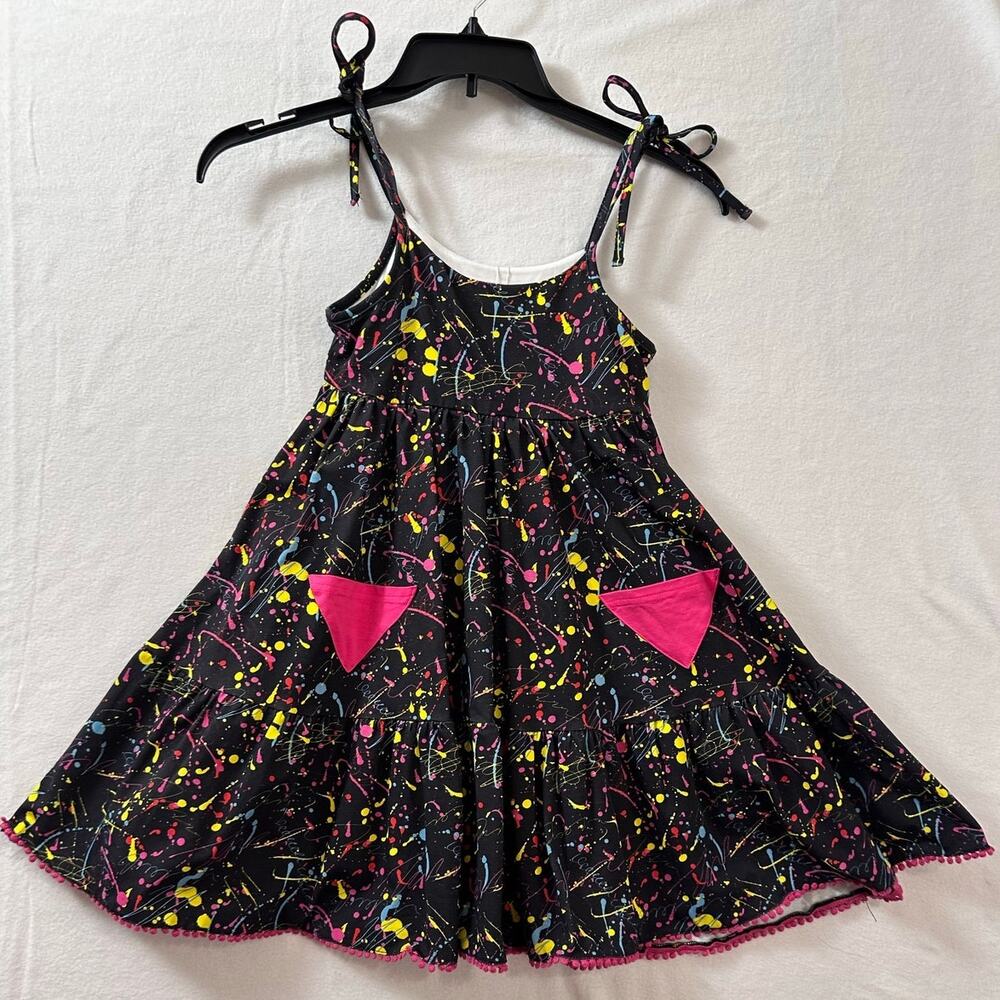 cheeky plum Black Dress with Pink, Yellow & Blue Paint-Splatter